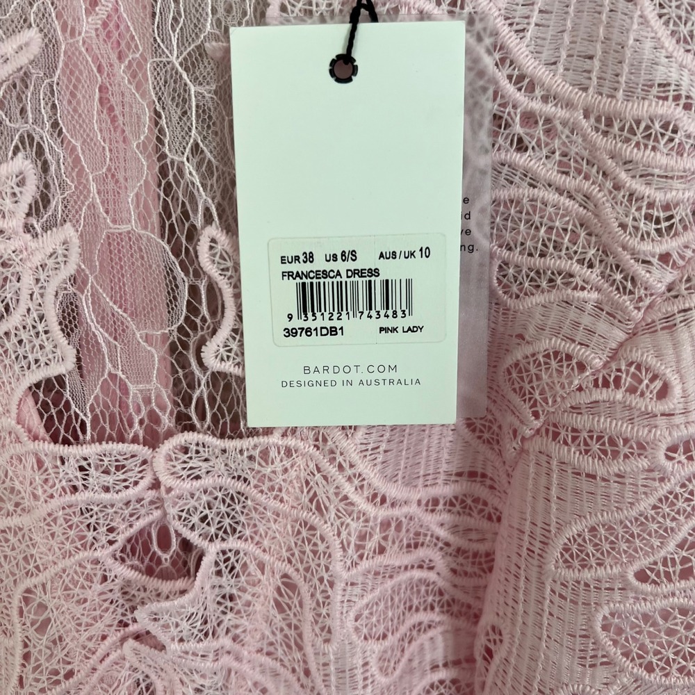 Bardot Francesca Pink Lady Lace Ruffle Pleated Dress Size 6 Party Cocktail - Picture 5 of 9